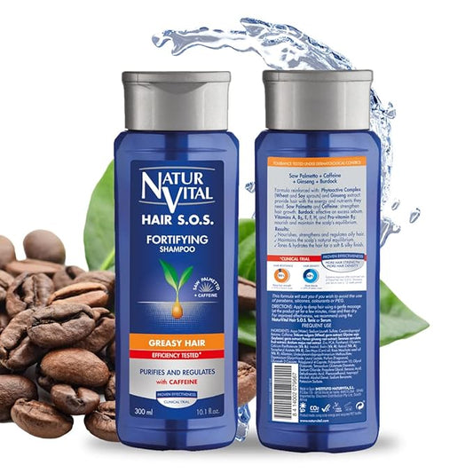 Natur Vital Unisex Natural, Plant-based Hair SOS Revitalizing Shampoo for Greasy Hair Cruelty-Free & Paraben-Free 300ml.