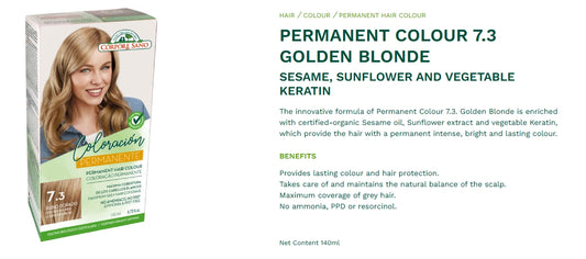 Corpore Sano Permanent Hair Color # 7.3 Golden Blonde No Ammonia, No Parabens, No Resorcinol. PPD Free