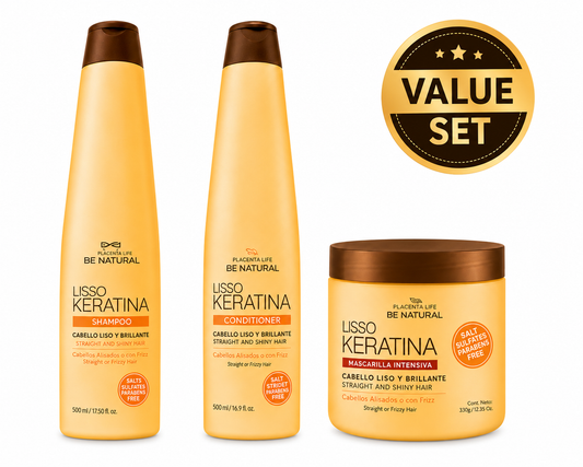 Lisso Keratina Set – Placenta Life Shampoo, Conditioner & Mask- Frizz Control
