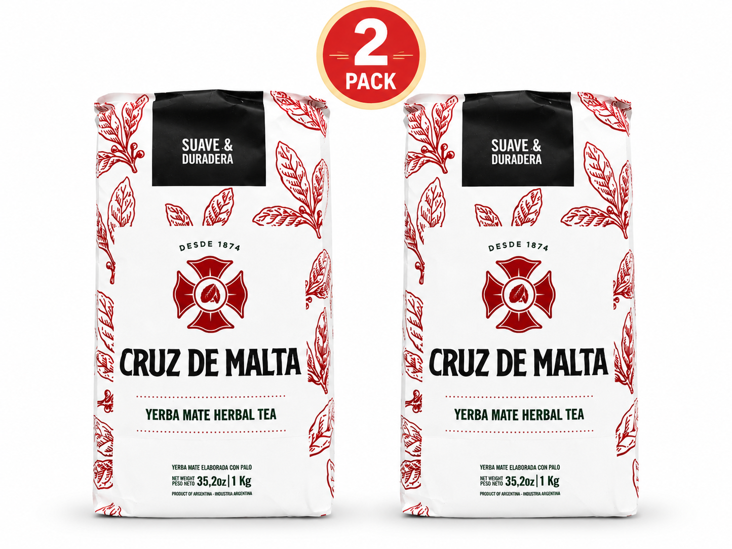 2 Pack Cruz de Malta Yerba Mate Herbal Tea 2.2 lb / 1 Kg total 4.4 Lb. USA Seller
